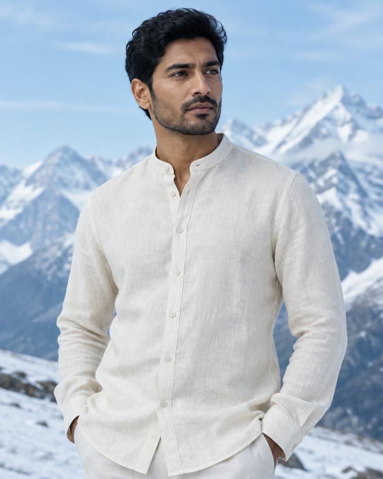 Model wearing an illustrative linen shirts style