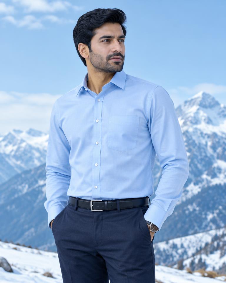 Model wearing an illustrative office shirts style