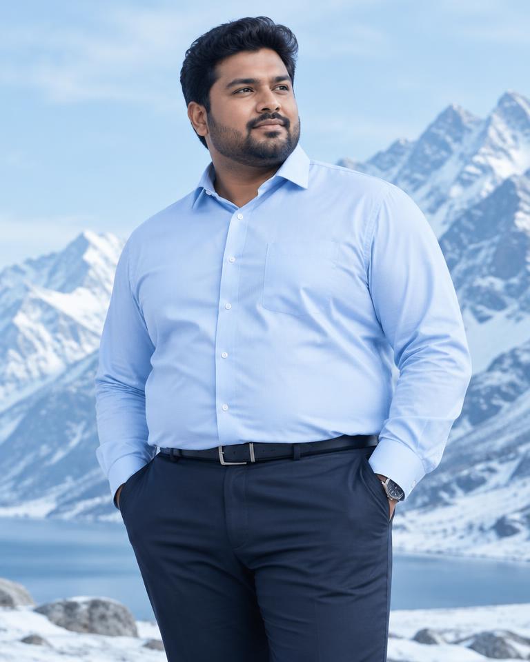 Model wearing an illustrative office shirts style in a plus size
